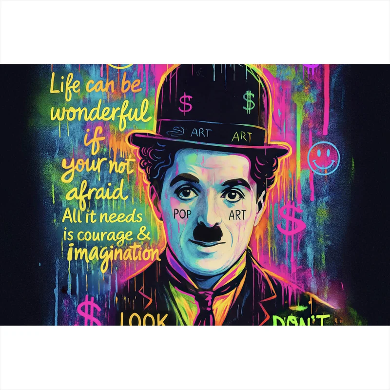 Poster Charlie Chaplin Neon Pop Art Querformat