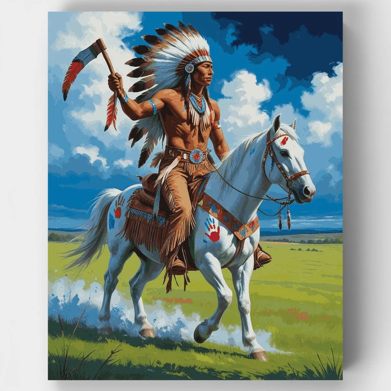 Native American Warrior on Horseback - Paint by Numbers Kit