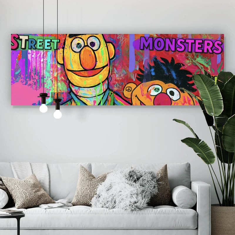 Spannrahmenbild Berühmte Figuren einer Kinder Fernsehserie Pop Art Panorama