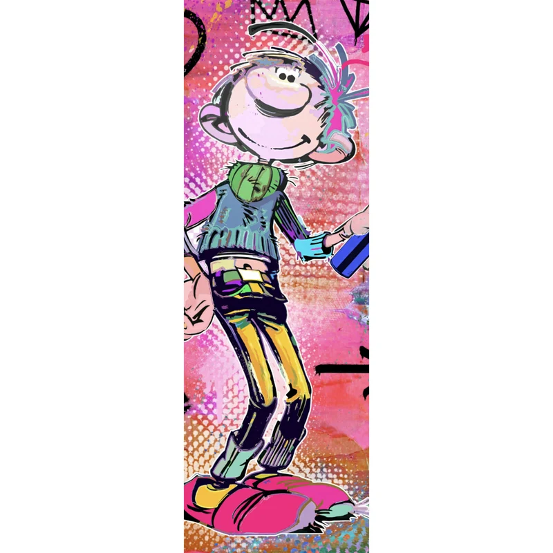 Acrylglasbild Comicfigur mit Spraydose im Graffiti Stil Panorama Hoch