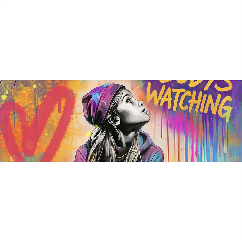 Poster Junge Frau vor Graffiti Hintergrund Panorama