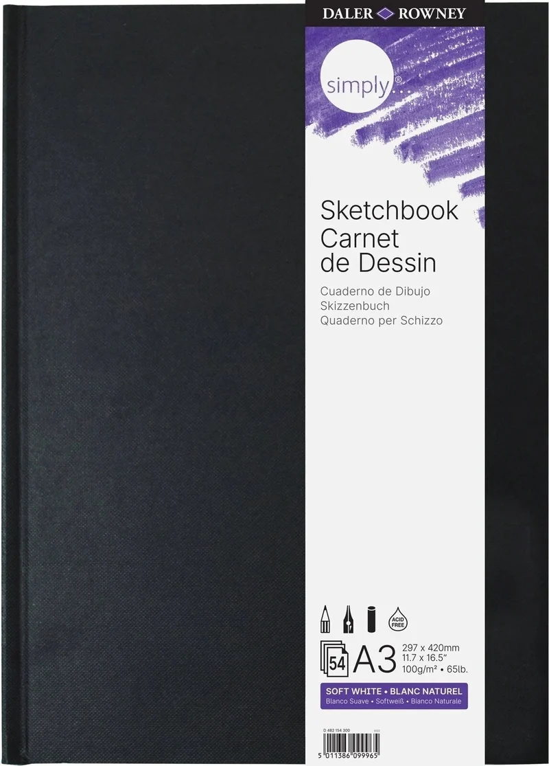 DALER ROWNEY Simply Skizzenbuch extra weiß 100 g 54 Blatt A3 gebunden