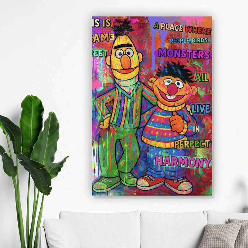 Leinwandbild Berühmte Figuren einer Kinder Fernsehserie Pop Art Hochformat