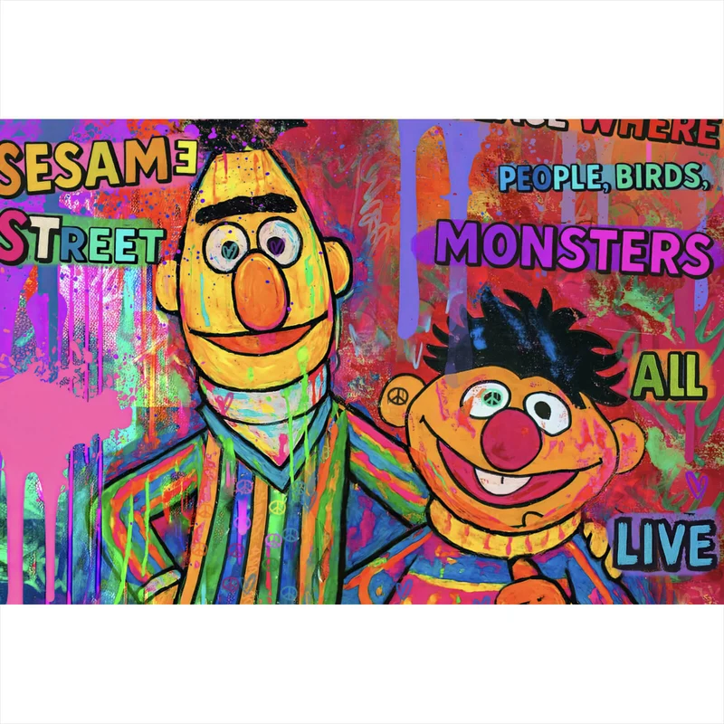 Leinwandbild Berühmte Figuren einer Kinder Fernsehserie Pop Art Querformat