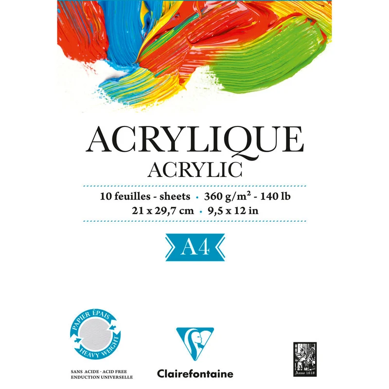 CLAIREFONTAINE μπλοκ ακρυλικού 360 g/m² 10 φύλλων A4 κολλητό
