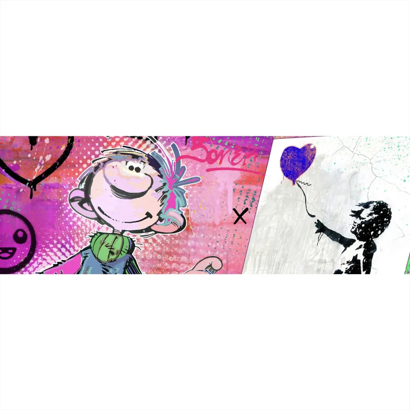 Leinwandbild Comicfigur mit Spraydose im Graffiti Stil Panorama