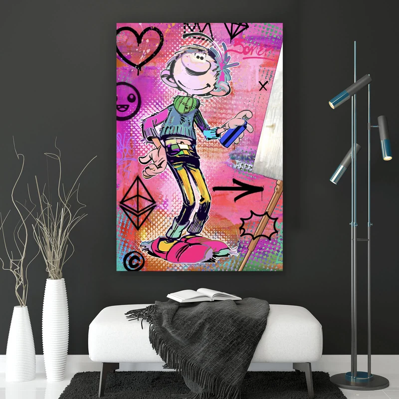 Poster Comicfigur mit Spraydose im Graffiti Stil Hochformat