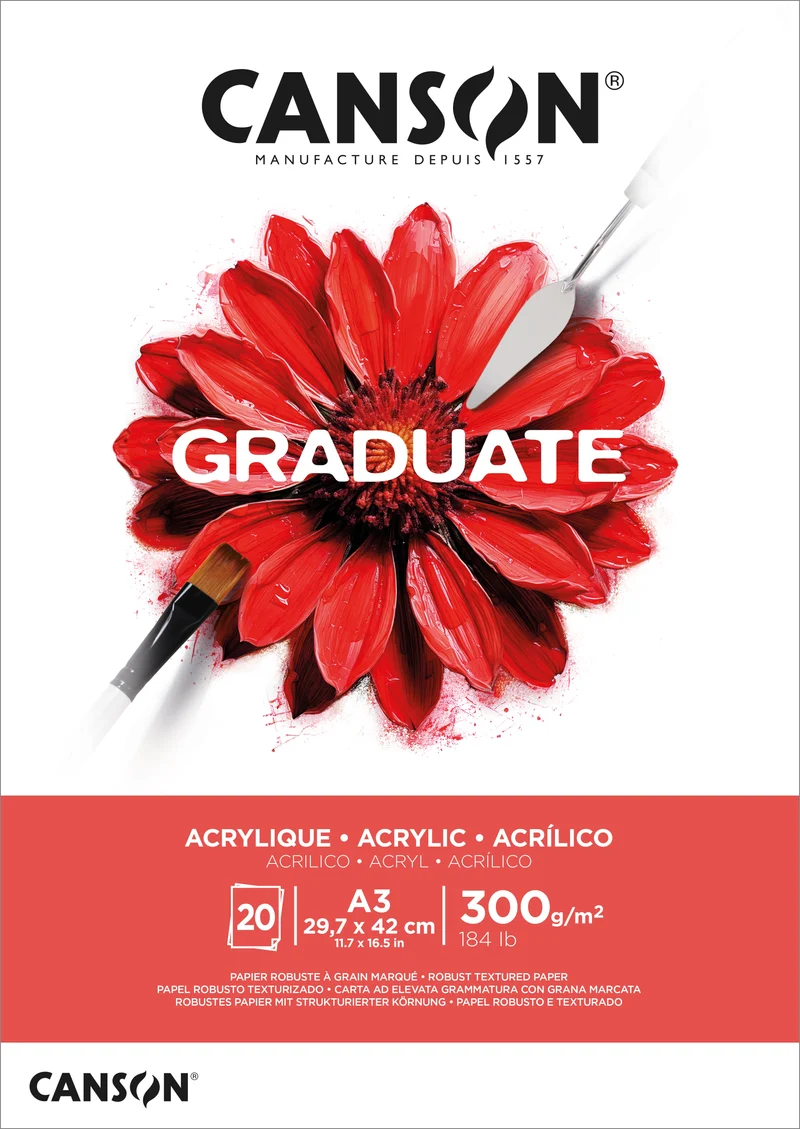 Скицник за акрил CANSON Graduate 300 g 20 листа A3 залепен