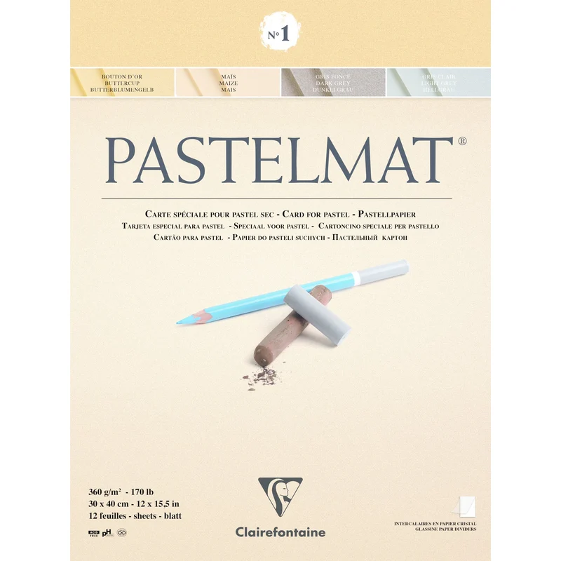 Clairefontaine Pastelmat Block Nr. 1 360 g 12 Blatt x 30 cm geklebt