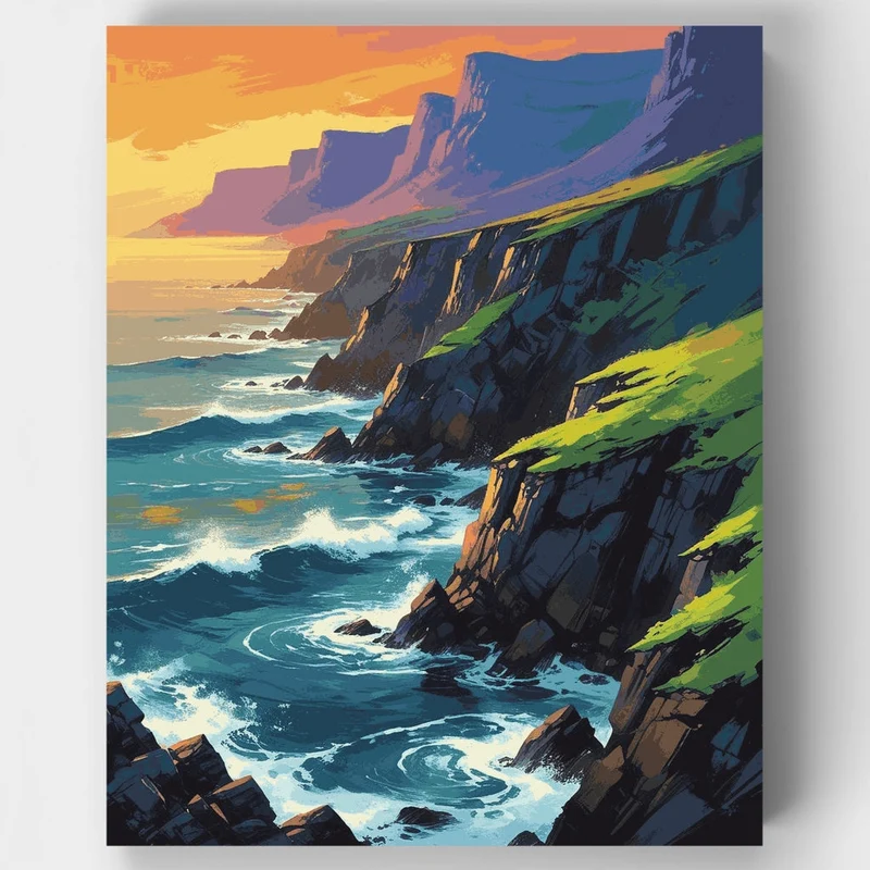 Dramatic Coastal Cliffs at Sunset - Paint by Numbers Kit