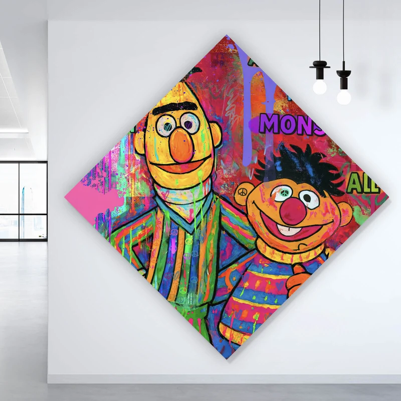 Leinwandbild Berühmte Figuren einer Kinder Fernsehserie Pop Art Raute