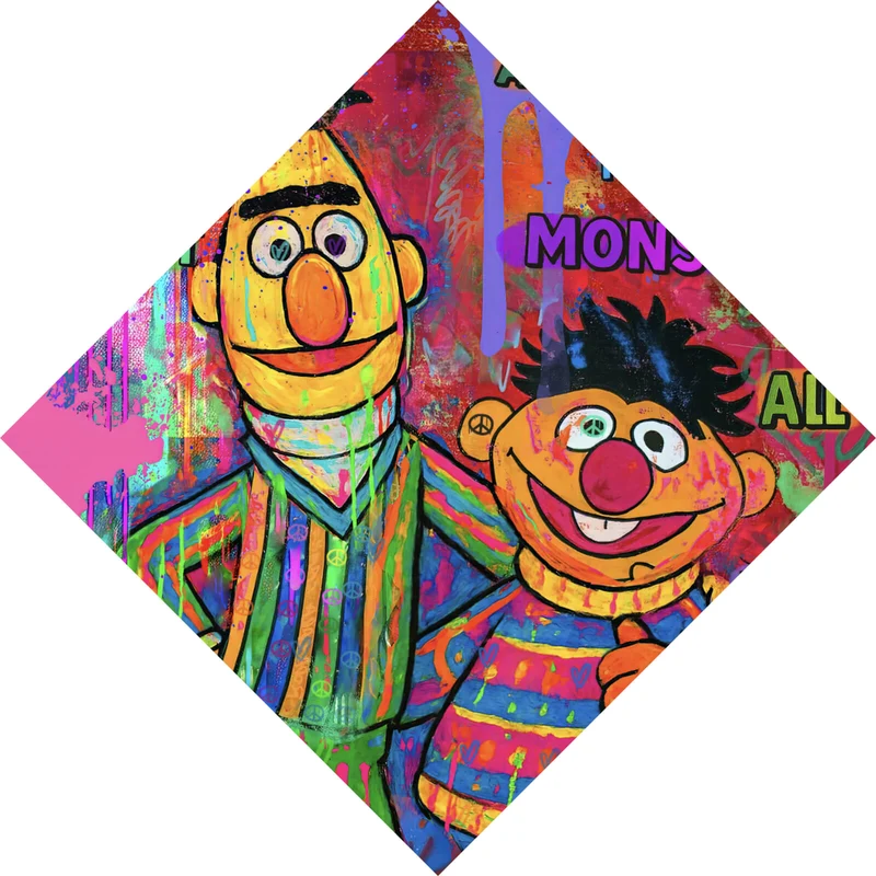 Poster Berühmte Figuren einer Kinder Fernsehserie Pop Art Raute