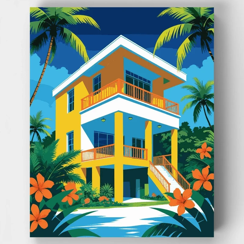 Tropical Beach House Paradise - Paint by Numbers Kit