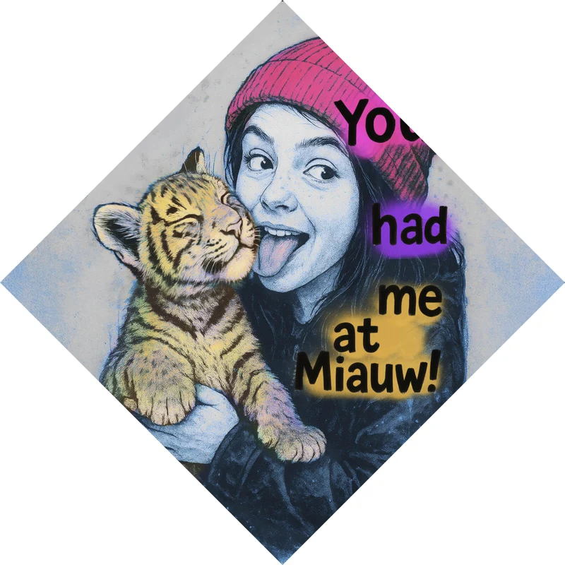 Aluminiumbild gebürstet Jugendliches Mädchen mit einem Tigerjungen Street Art Raute