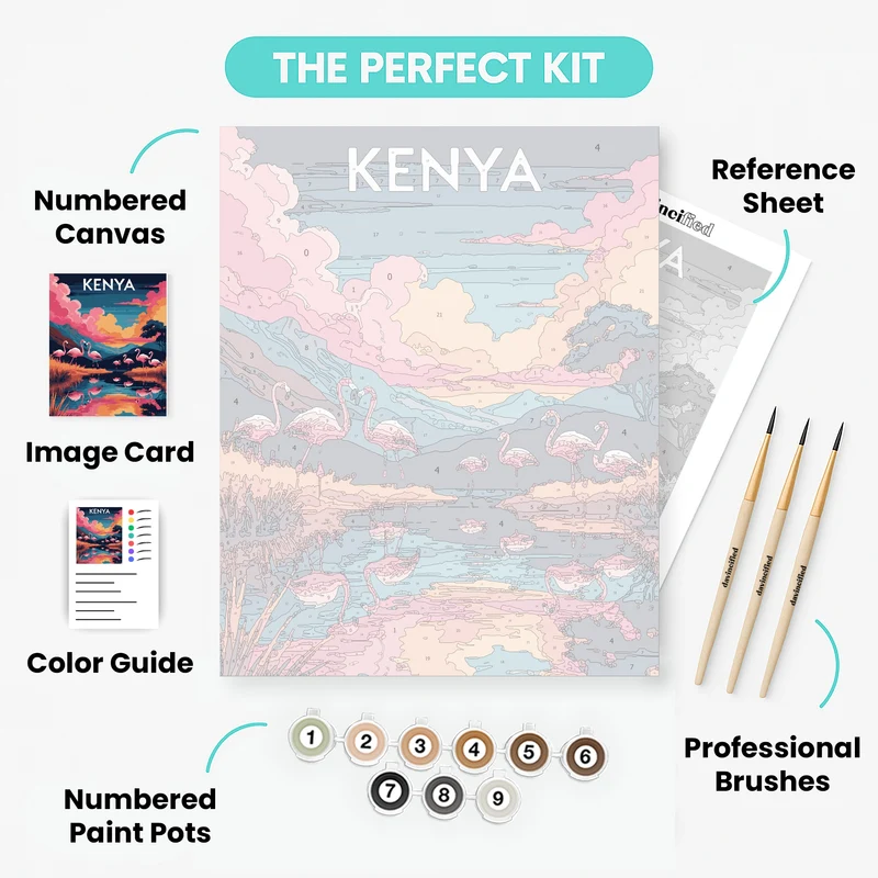 Kenyan Flamingo Lake Sunset - Paint by Numbers Kit