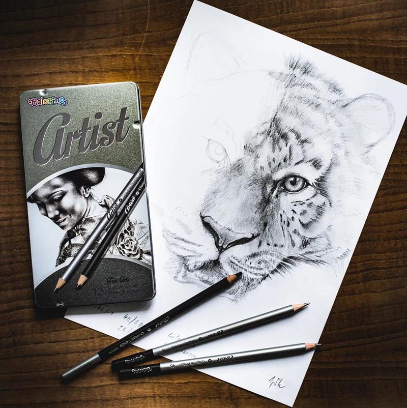 Colorino Artist σετ σχεδίου με μολύβια γραφίτη και κάρβουνα σε μεταλλική κασετίνα