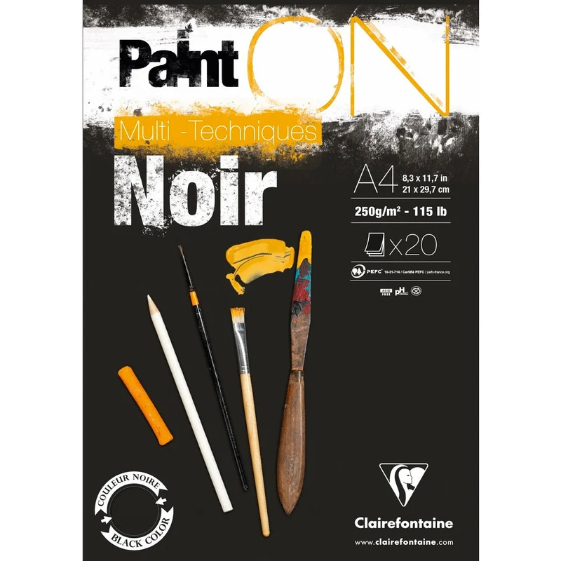 Clairefontaine Paint'On Mix Media μπλοκ 250 g 20 φύλλα κολλητό Black