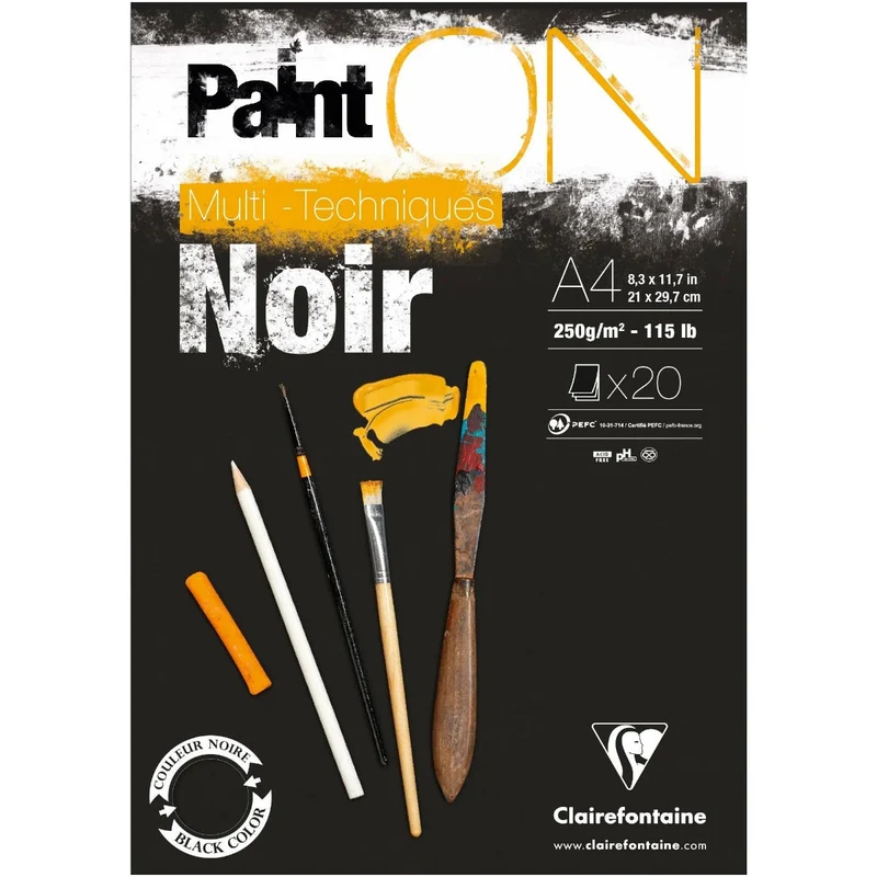 Clairefontaine Paint'On Mix Media μπλοκ 250 g 20 φύλλα κολλητό Black