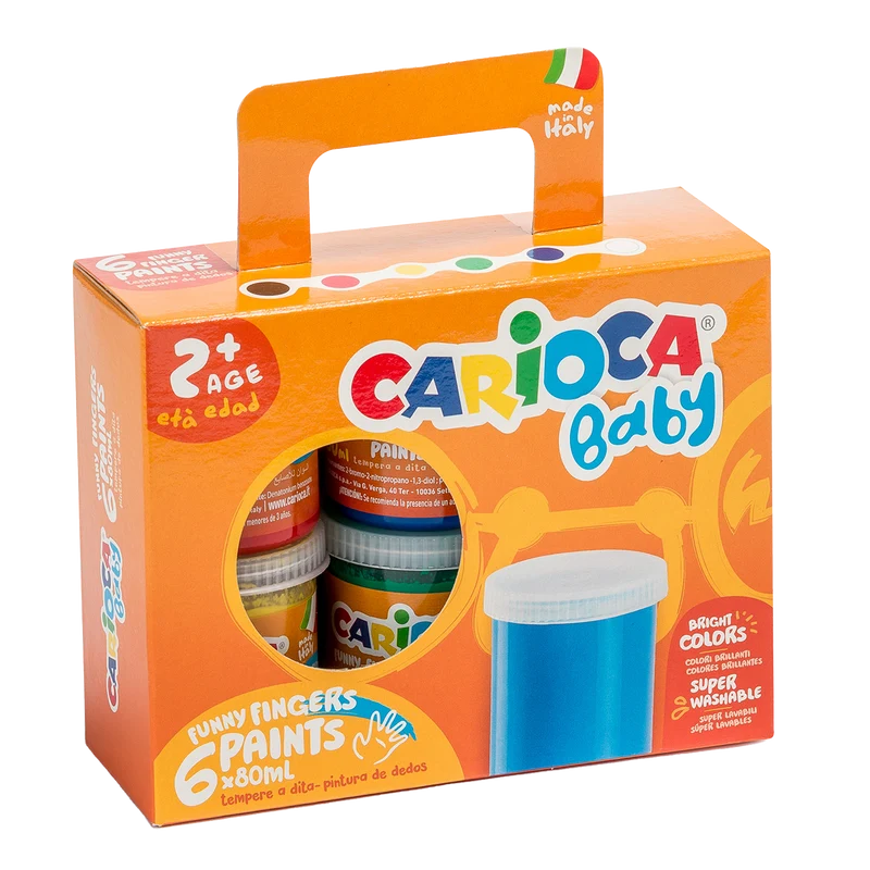 Carioca prstne barve Baby 2+, papirnat kovček, 6 × 80 ml