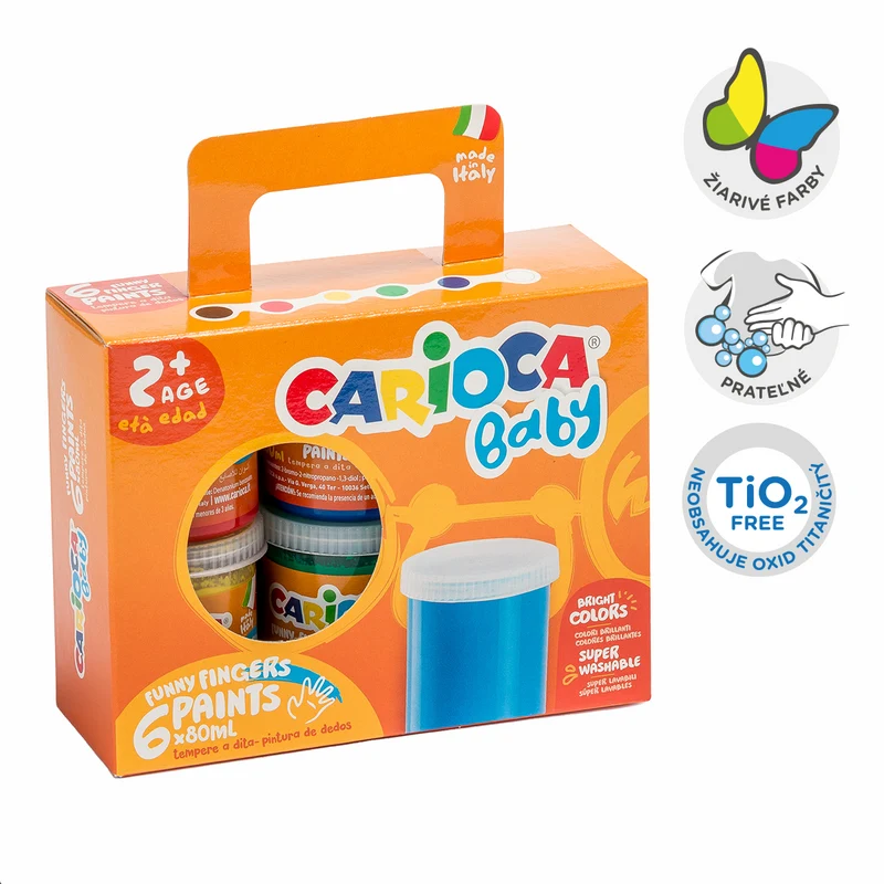 Carioca Fingerfarben Baby 2+, Pappköfferchen, 6 × 80 ml