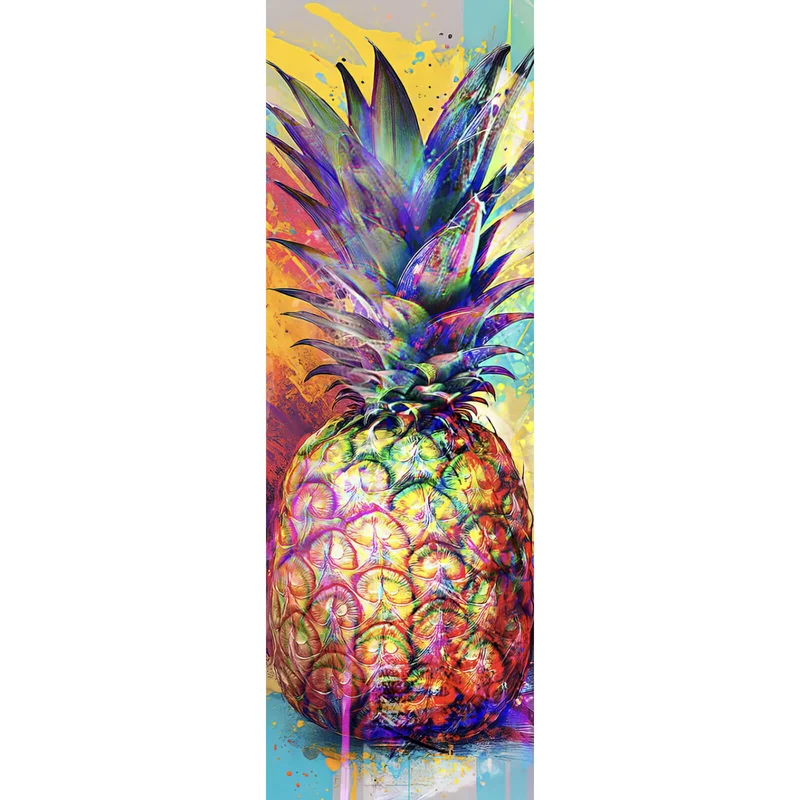 Aluminiumbild gebürstet Bunte Ananas mit knalligen Farbspritzer Hintergrund Panorama Hoch
