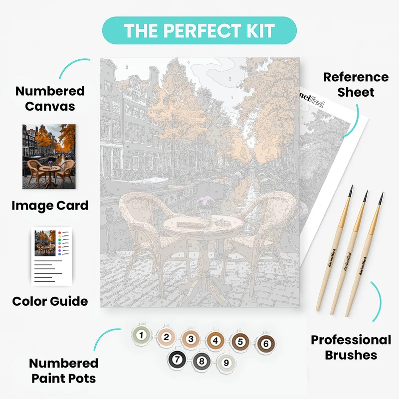 Amsterdam Canal Autumn Café - Paint by Numbers Kit