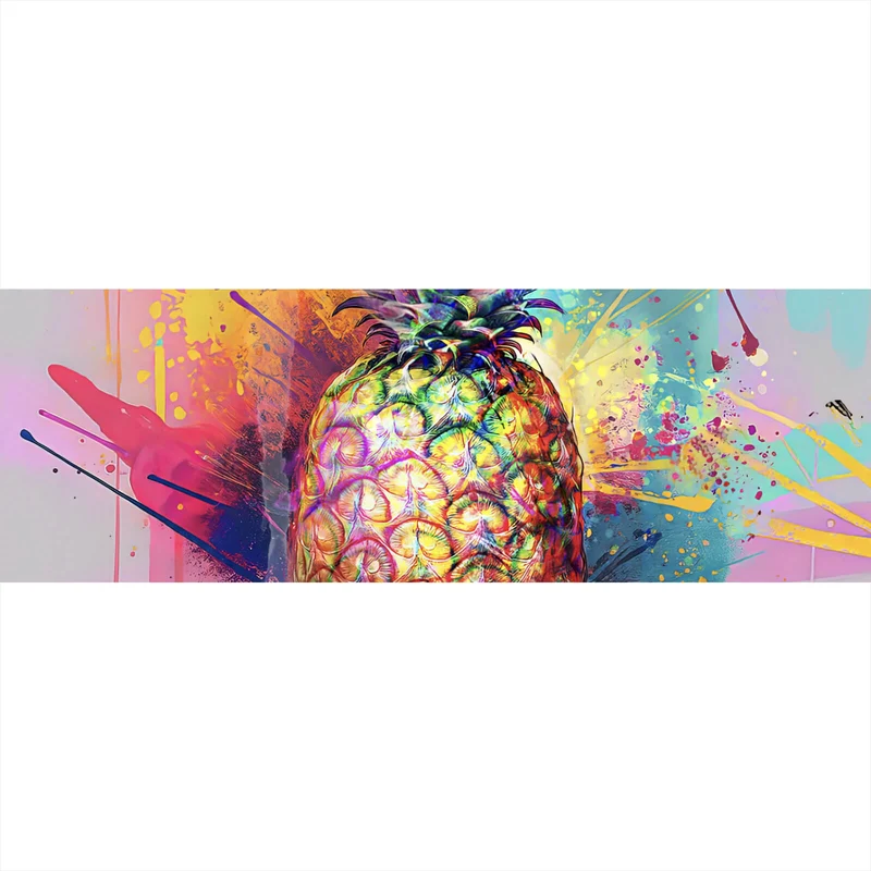 Poster Bunte Ananas mit knalligen Farbspritzer Hintergrund Panorama