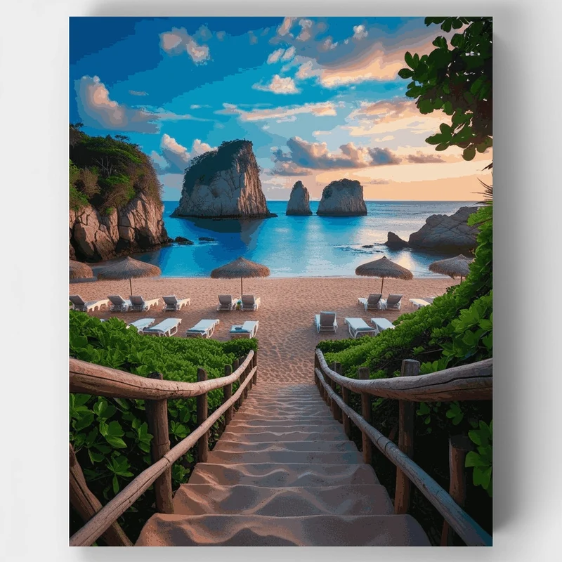 Tropical Paradise Beach Stairs - Paint by Numbers Kit