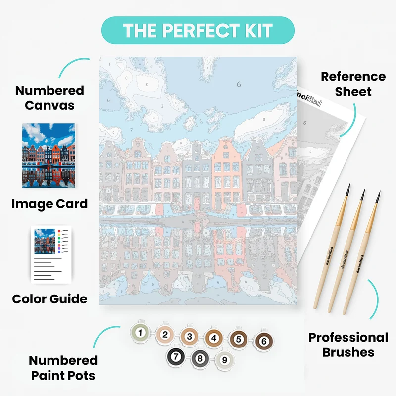 Amsterdam Colorful Canal Houses - Paint by Numbers Kit