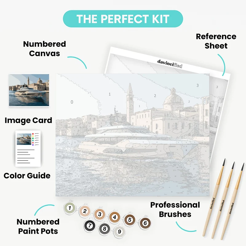 Luxury Yacht Mediterranean Harbor - Paint by Numbers Kit