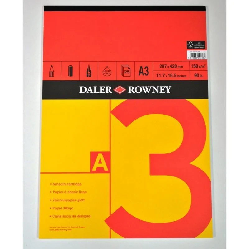 DALER ROWNEY Red & Yellow μπλοκ σχεδίου A3 150 g 25 φύλλα με κόλλα
