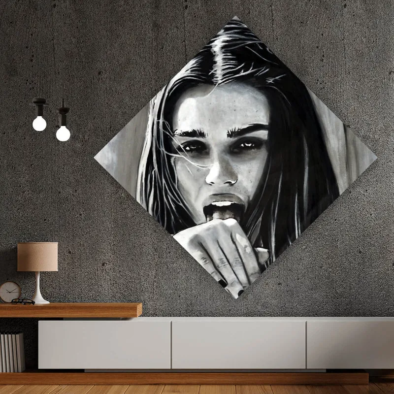 Acrylglasbild Freche abstrakte Frau in Schwarz Weiß Raute
