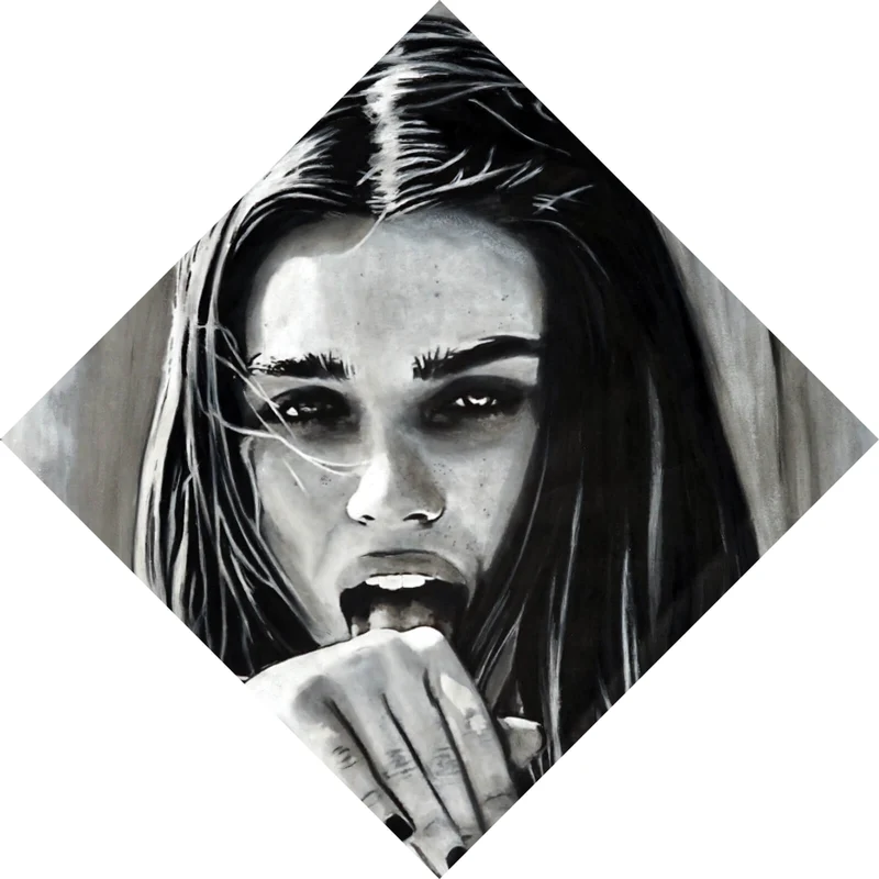 Acrylglasbild Freche abstrakte Frau in Schwarz Weiß Raute