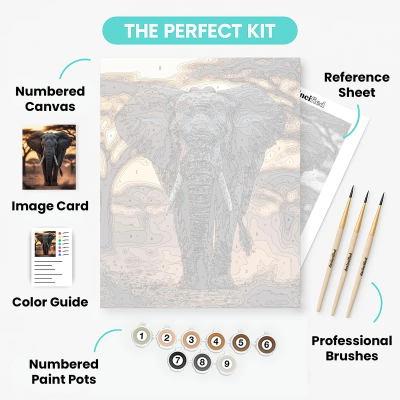 Majestic African Elephant at Sunset - Paint by Numbers Kit