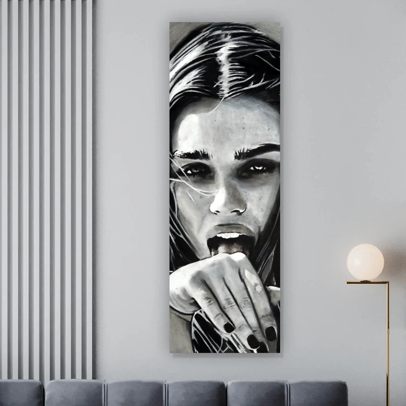 Acrylglasbild Freche abstrakte Frau in Schwarz Weiß Panorama Hoch