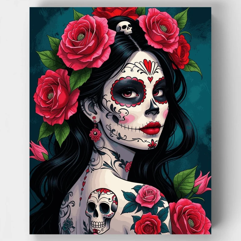 Day of the Dead Rose Skull Beauty - Paint by Numbers Kit