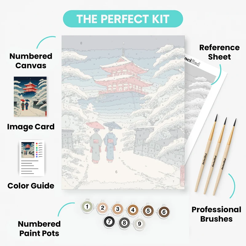 Winter Temple Serenity - Paint by Numbers Kit