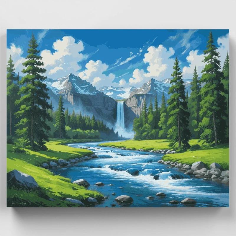 Mountain Waterfall Valley - Paint by Numbers Kit
