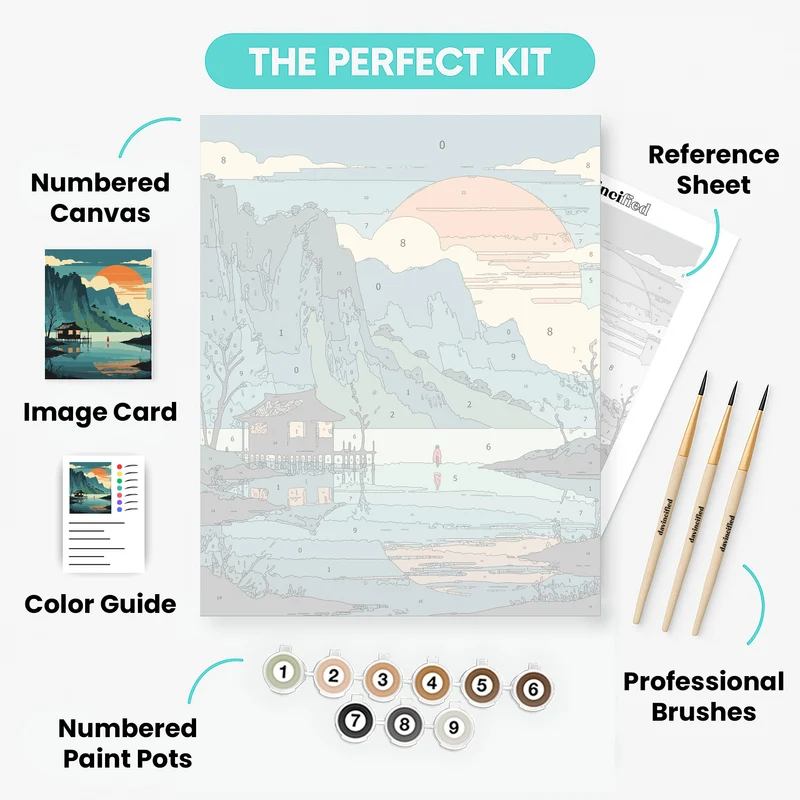 Japanese Mountain Lake Sunset - Paint by Numbers Kit