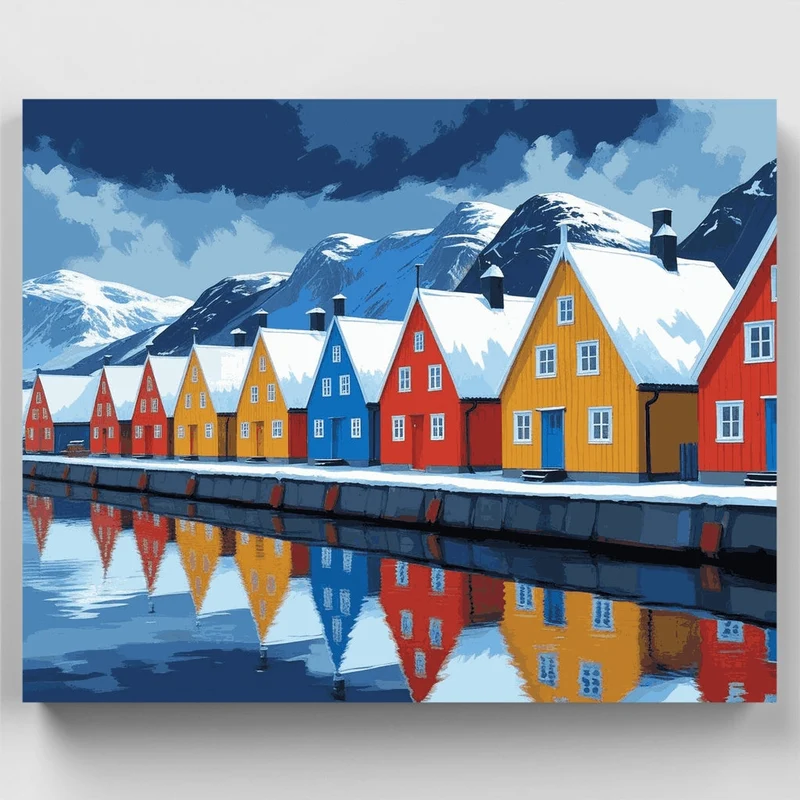 Norwegian Waterfront Village - Paint by Numbers Kit