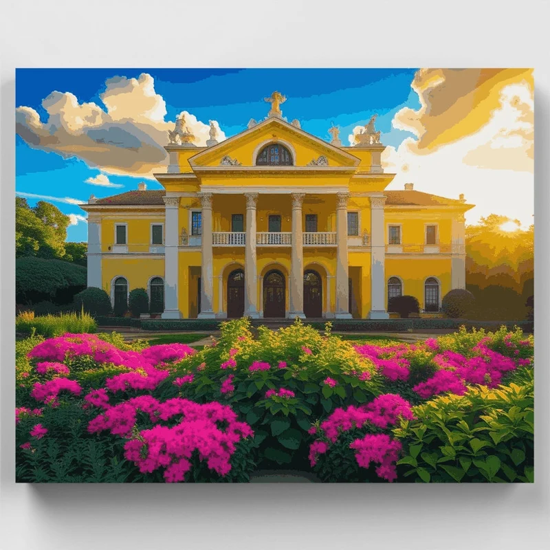 Golden Palace with Blooming Garden - Paint by Numbers Kit