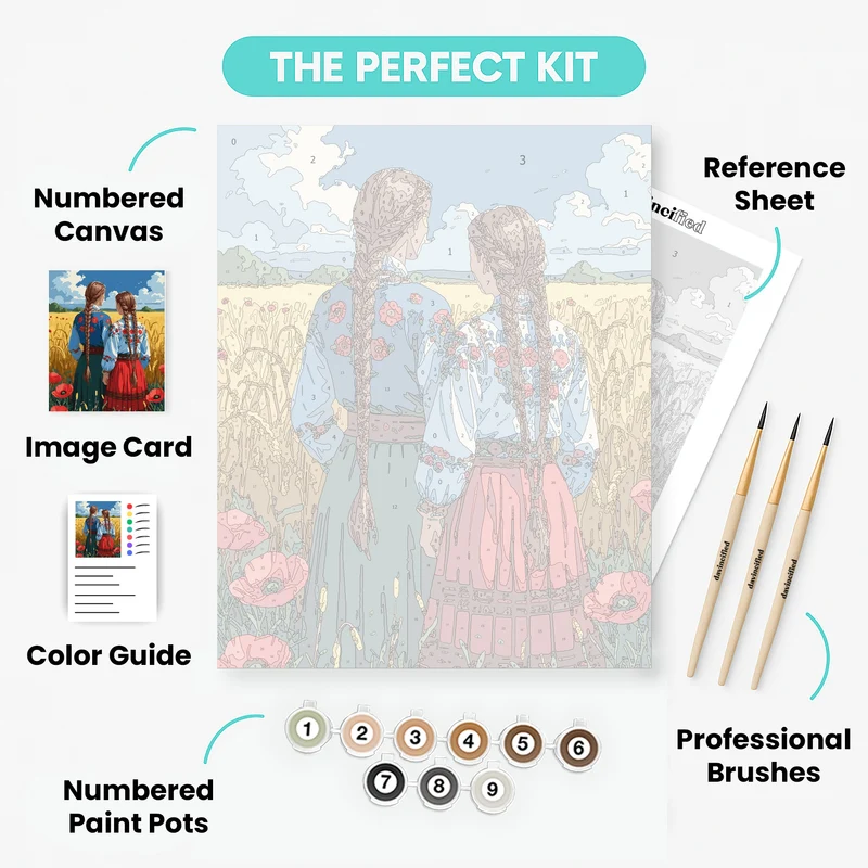 Ukrainian Sisters in Traditional Dress - Paint by Numbers Kit