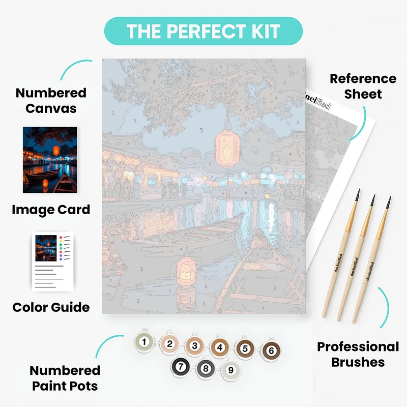 Vietnamese Lantern Boats at Twilight - Paint by Numbers Kit