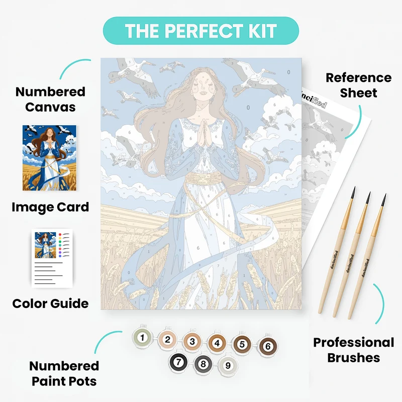 Ukrainian Woman in Traditional Dress with Storks - Paint by Numbers Kit