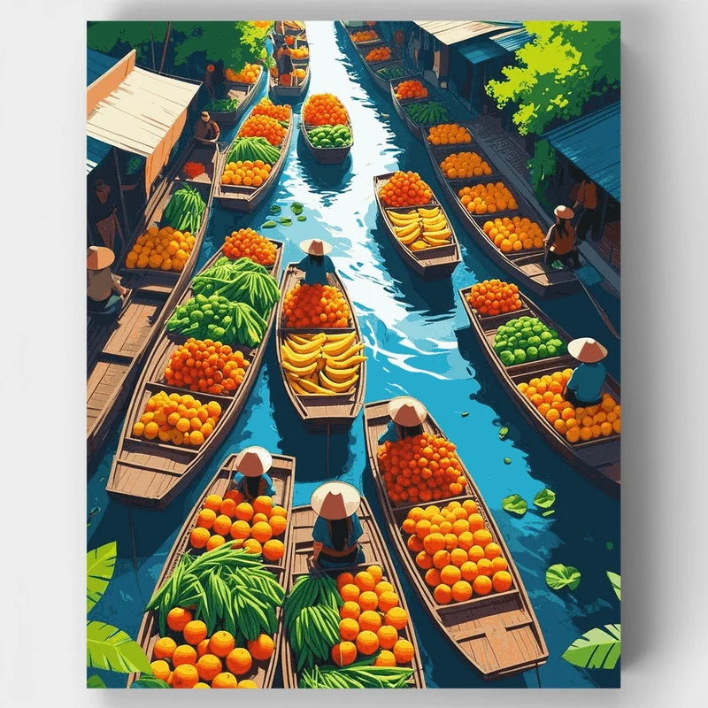 Floating Market Fruit Vendors - Paint by Numbers Kit