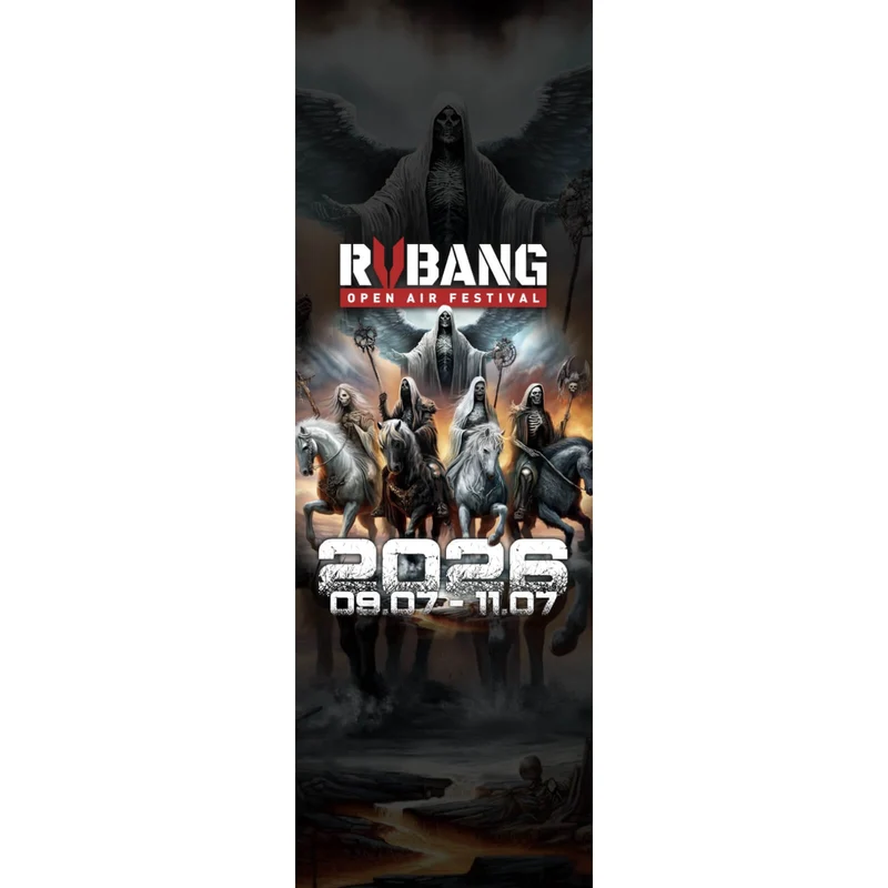 Aluminiumbild gebürstet RVBANG 2026 Logo mit Reiter und Datum Panorama Hoch