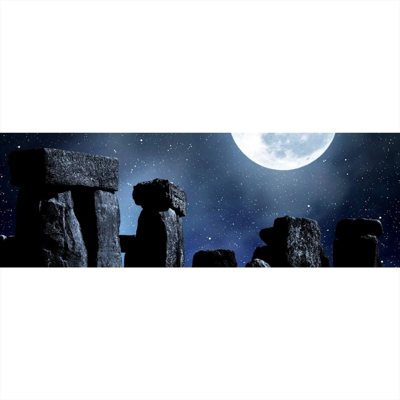Poster Mystische Steinformation unter leuchtendem Vollmond Panorama