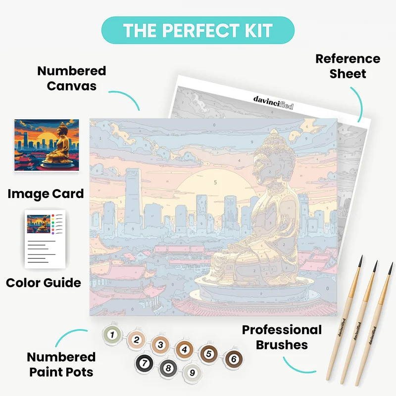 Golden Buddha Sunset Cityscape - Paint by Numbers Kit