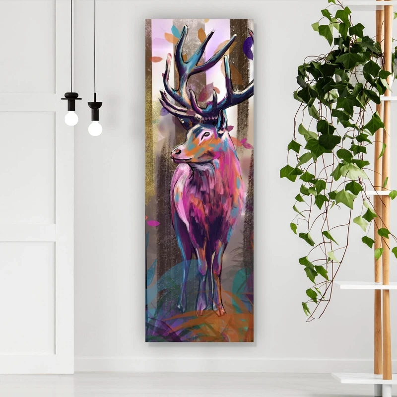 Aluminiumbild gebürstet Bunter Hirsch Abstrakt Art Panorama Hoch