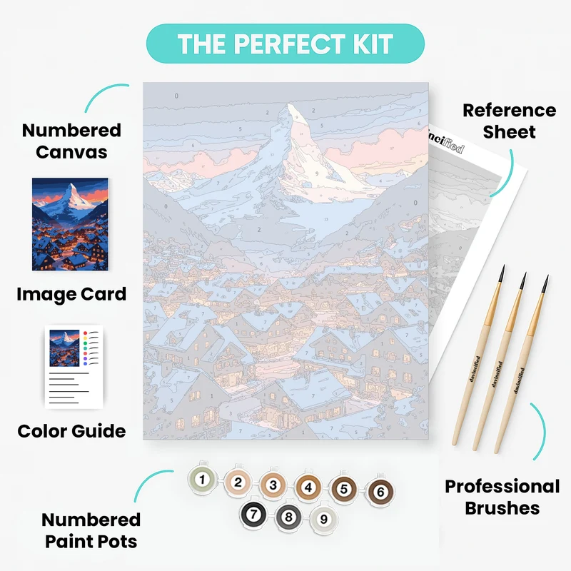 Swiss Alpine Village Winter Evening - Paint by Numbers Kit